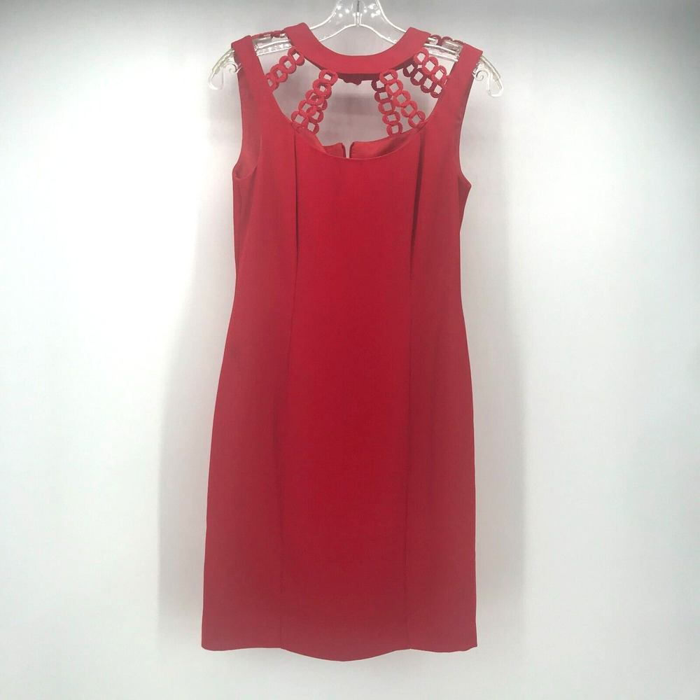 Vintage Creations Joseph Ribkoff Dress Womens 4 Red Sheath Cage Collar 90s Y2k